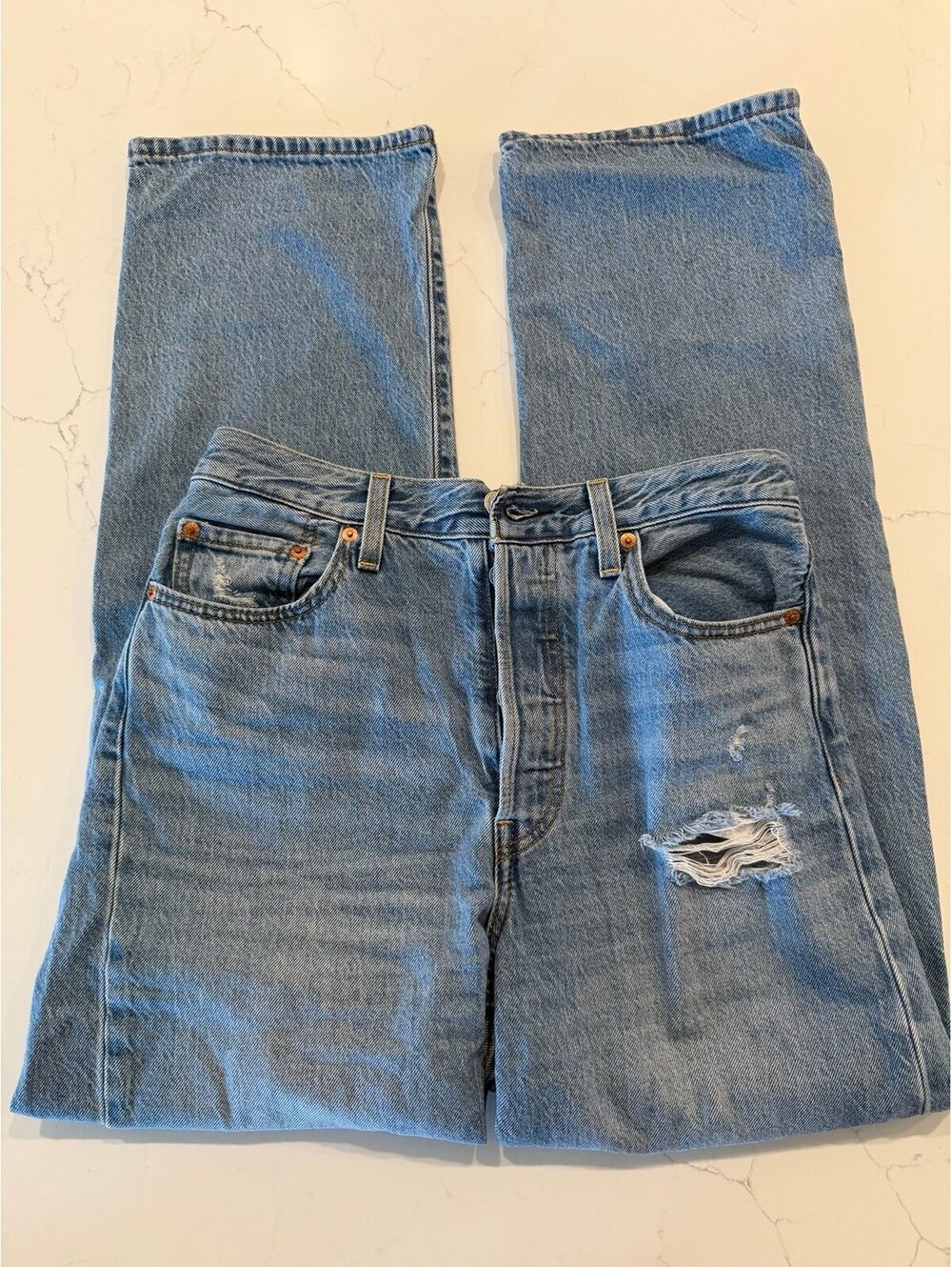 Levi's Premium Ribcage Straight Ankle Jeans Distressed Button Fly Size 28